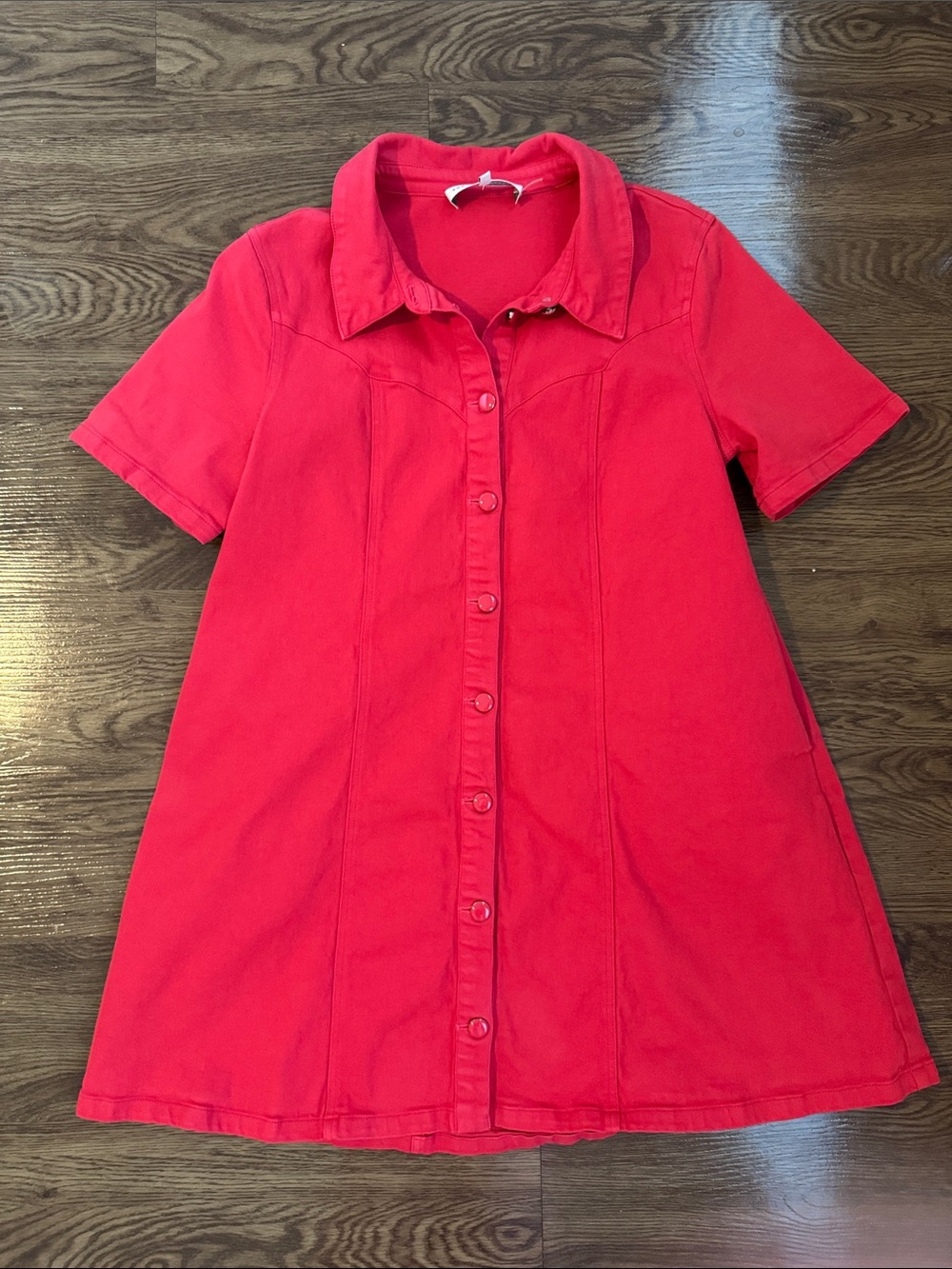 English Factory Red Button-Front A-Line Dress